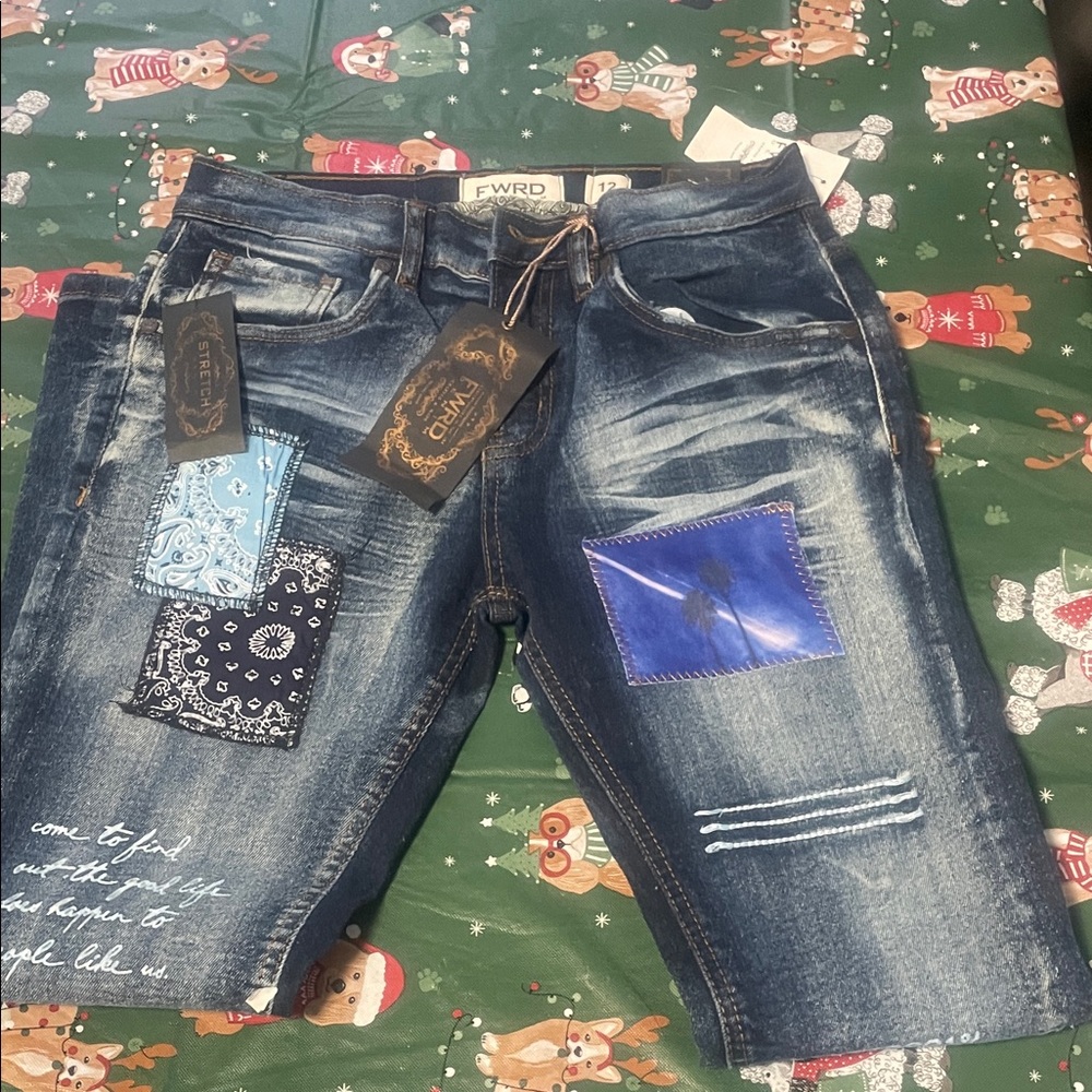 Kids Stylish Blue Denim Shorts with Patchwork